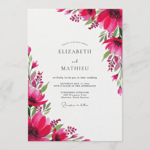 Magenta Artistic Bloom Wedding Invitation