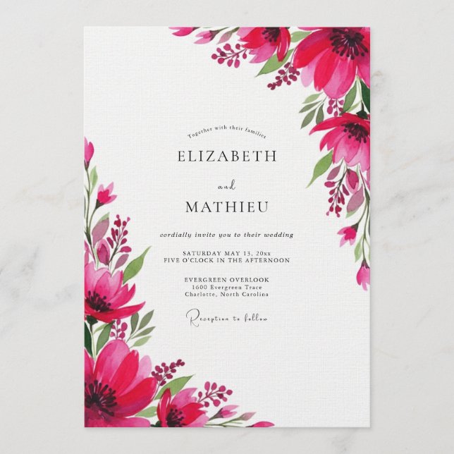 Magenta Artistic Bloom Wedding Invitation (Front)