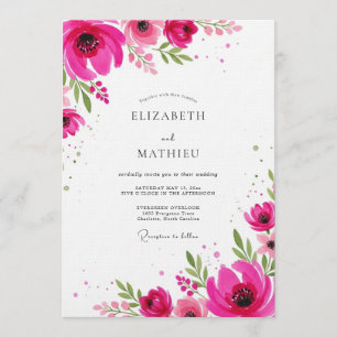 Magenta Artistic Floral Wedding Invitation