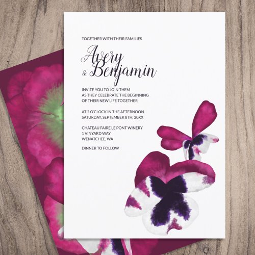 Magenta Autumn Flowers Wedding Invitation