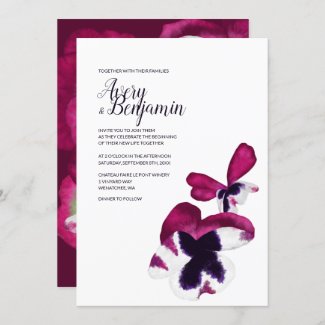 Magenta Autumn Flowers Wedding Invitation