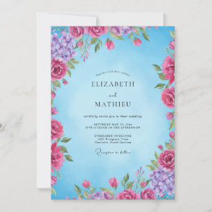 Magenta Azure Bloom Wedding Invitation
