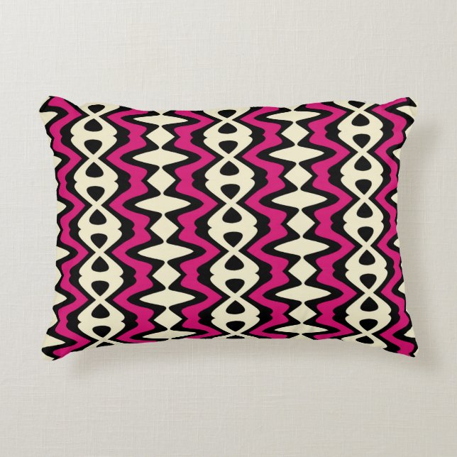 Magenta Beige Black Unique Pattern Accent Pillow (Front)