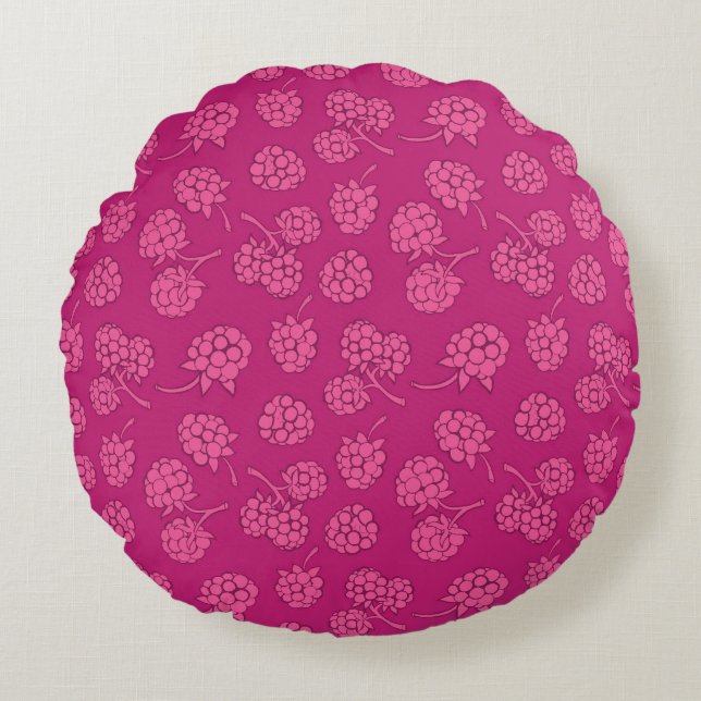Magenta Berry Pattern Round Pillow (Front)