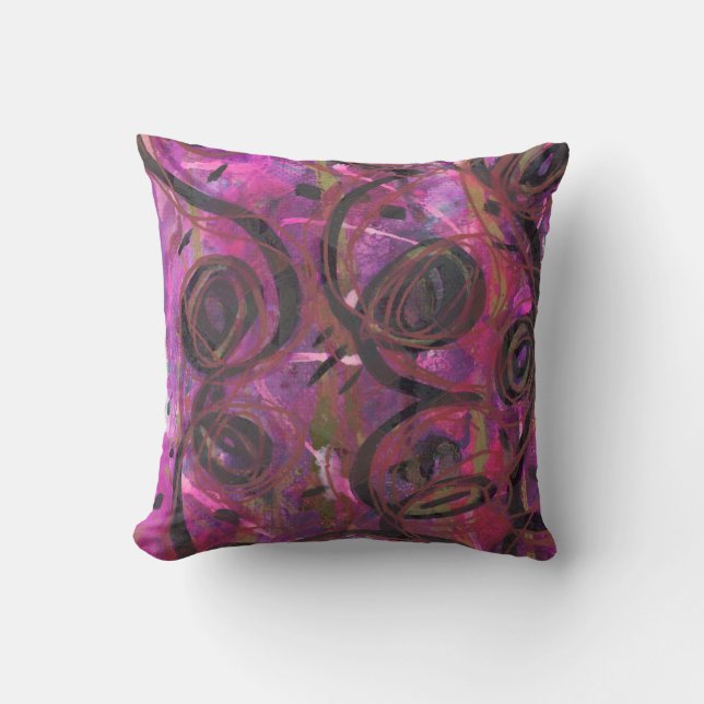 Magenta, black and gold swirls throw pillow (Front)