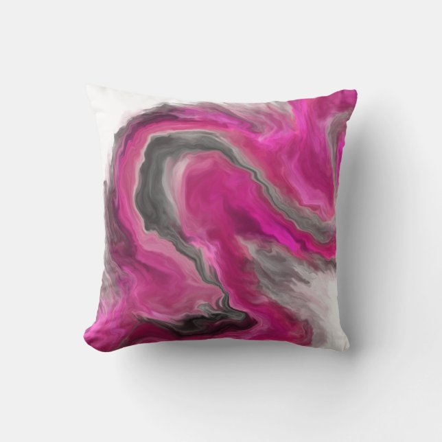 Magenta Black Gray Fluid Art Throw Pillow (Front)