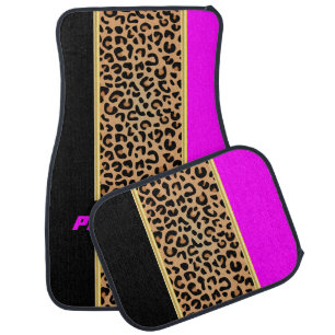 Magenta & Black Leopard Animal Print Car Mat