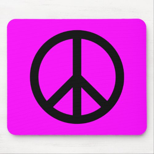 Magenta  Black Peace Sign Mouse Pad