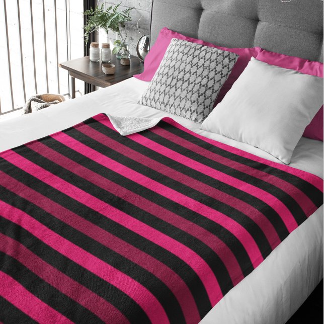 Magenta & Black Stripes Large Fleece Blanket (Creator Uploaded)