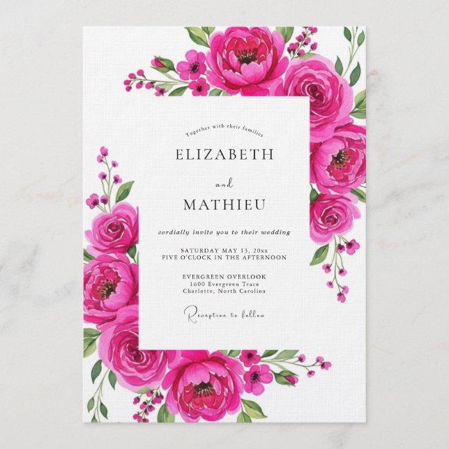 Magenta Bloom Flourish Wedding Invitation (Front)