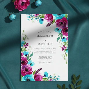 Magenta Bloom Splash Wedding Invitation