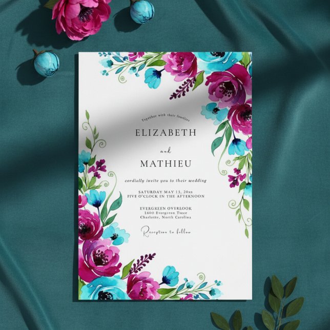 Magenta Bloom Splash Wedding Invitation (Creator Uploaded)