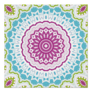 Magenta Blue and Green Mandala Pattern Poster