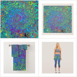 Magenta, Blue and Sea Foam Green Retro Swirl
