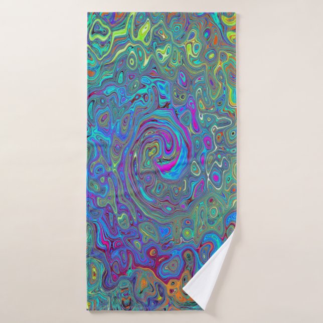 Magenta, Blue and Sea Foam Green Retro Swirl Bath Towel (Bath Towel)
