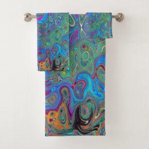 Magenta, Blue and Sea Foam Green Retro Swirl Bath Towel Set