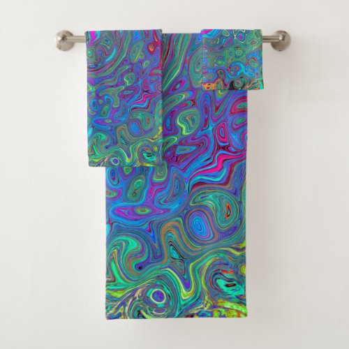 Magenta Blue and Sea Foam Green Retro Swirl Bath Towel Set