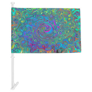 Magenta, Blue and Sea Foam Green Retro Swirl Car Flag