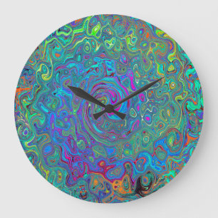 Magenta, Blue and Sea Foam Green Retro Swirl Large Clock