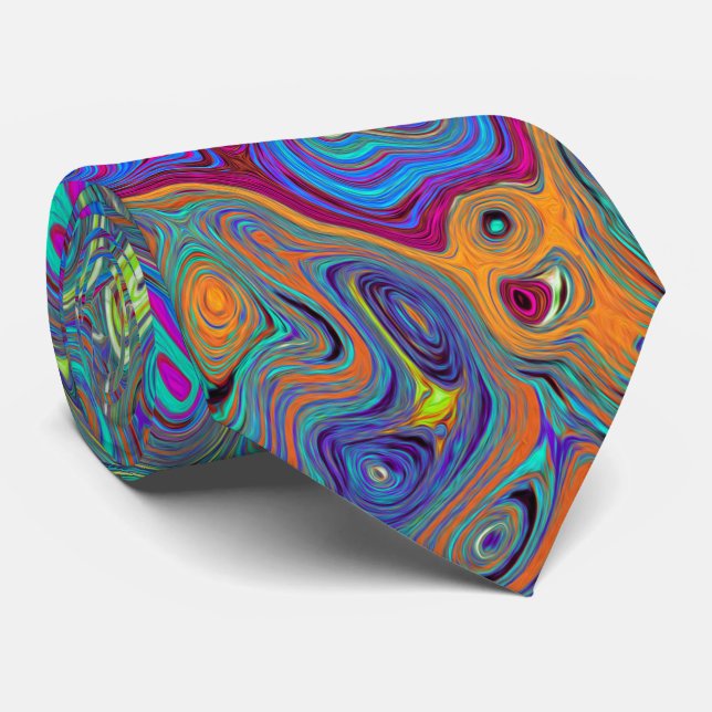 Magenta, Blue and Sea Foam Green Retro Swirl Neck Tie (Rolled)