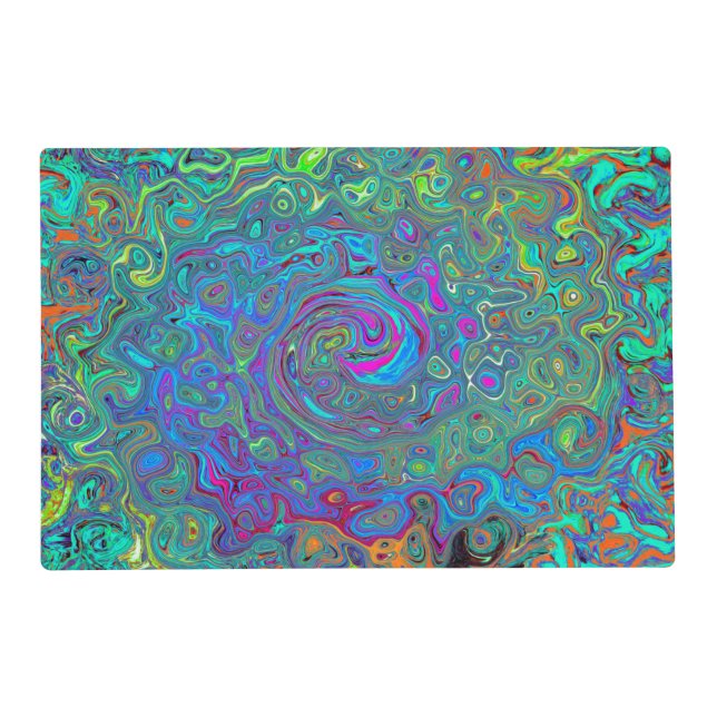 Magenta, Blue and Sea Foam Green Retro Swirl Placemat (Front)