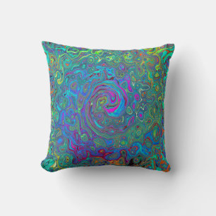 Magenta, Blue and Sea Foam Green Retro Swirl Throw Pillow