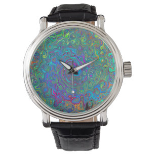 Magenta, Blue and Sea Foam Green Retro Swirl Watch