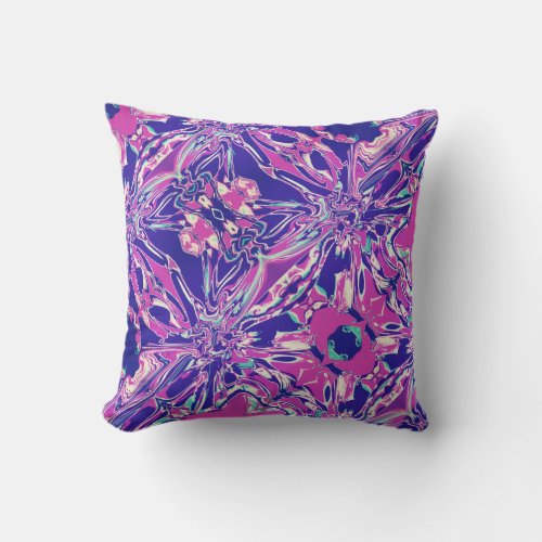 Magenta Blue and White Flower Muted Diagonal Throw Pillow