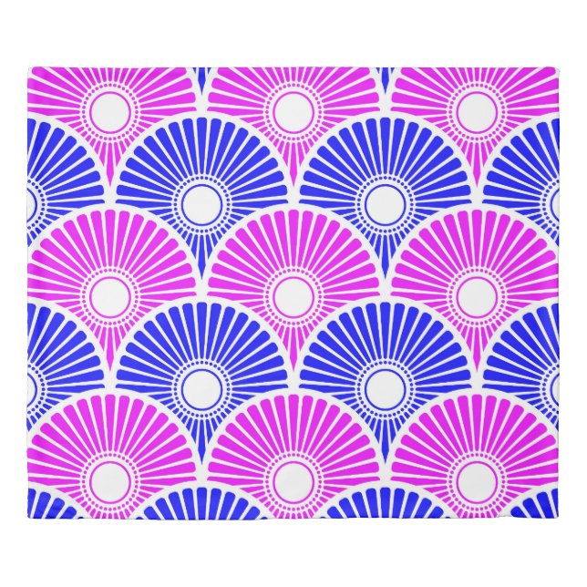 Magenta Blue Chinese Semi Circle Wave Pattern Duvet Cover (Front)