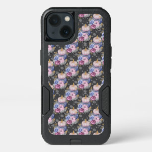 MAGENTA BLUE GRAY WATERCOLOR PUMPKINS FLOWERS iPhone 13 CASE