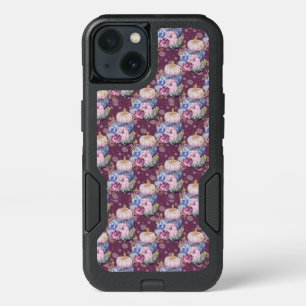 MAGENTA BLUE GRAY WATERCOLOR PUMPKINS FLOWERS iPhone 13 CASE