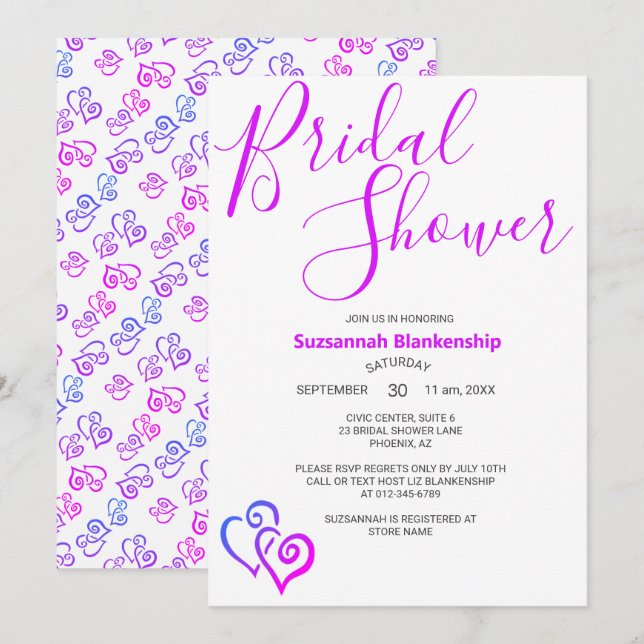 Magenta Blue Linked Hearts Bridal Shower Template (Front/Back)