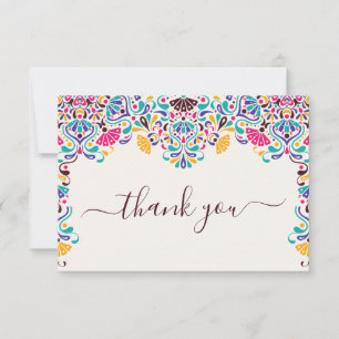 Magenta Blue Mexican Fiesta Rainbow Thank You Card
