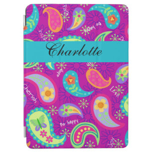 Magenta Blue Modern Paisley Name Personalized iPad Air Cover