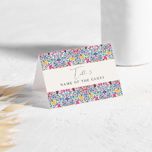 Magenta Blue Whimsical Floral Wedding Place Card