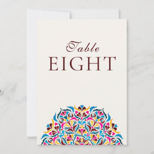 Magenta Blue Whimsical Floral Wedding Table Number