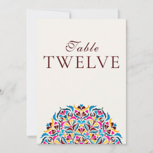 Magenta Blue Whimsical Floral Wedding Table Number