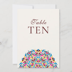 Magenta Blue Whimsical Floral Wedding Table Number