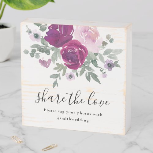 Magenta Blush Floral Bouquet Wedding Photo Booth Wooden Box Sign