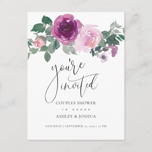 Magenta Blush Floral Couples Wedding Shower Invitation Postcard (Front)