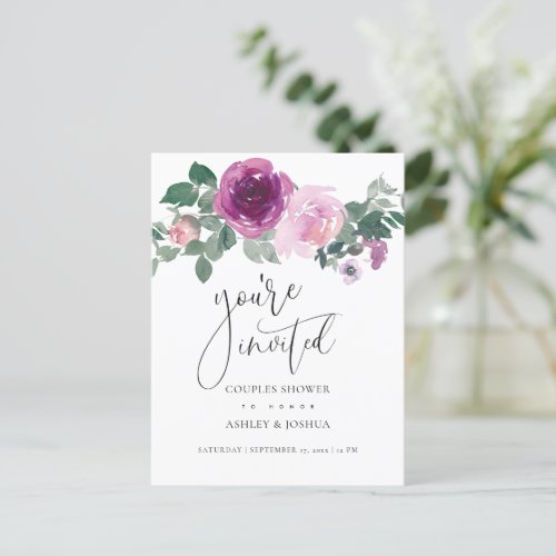 Magenta Blush Floral Couples Wedding Shower Invitation Postcard