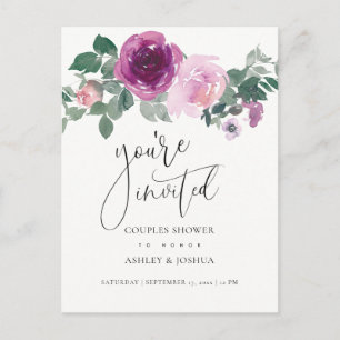 Magenta Blush Floral Ivory Couples Wedding Shower Invitation Postcard