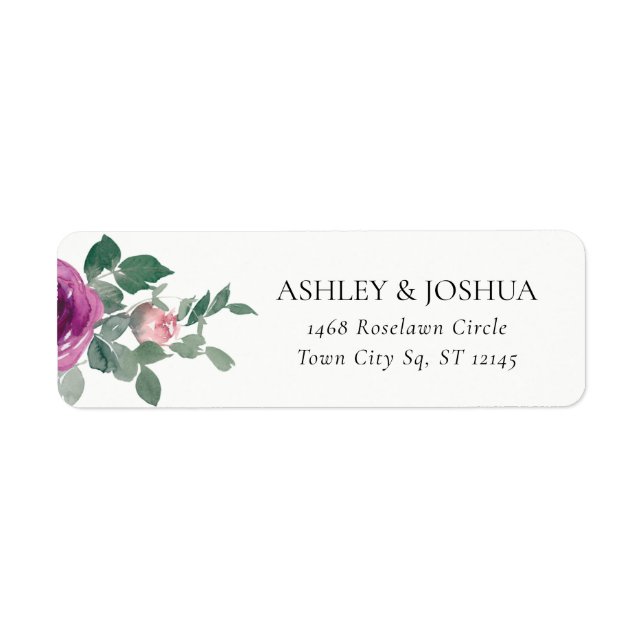 Magenta Blush Pink Floral Ivory Wedding Address Label (Front)