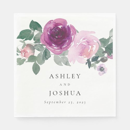 Magenta Blush Pink Floral Ivory Wedding Paper Napkins