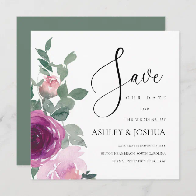 Magenta Blush Pink Floral Save The Date Invitation | Zazzle