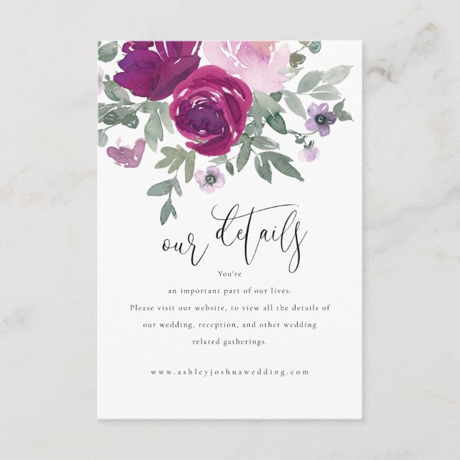 Magenta Blush Pink Floral Wedding Details Enclosure Card (Front)