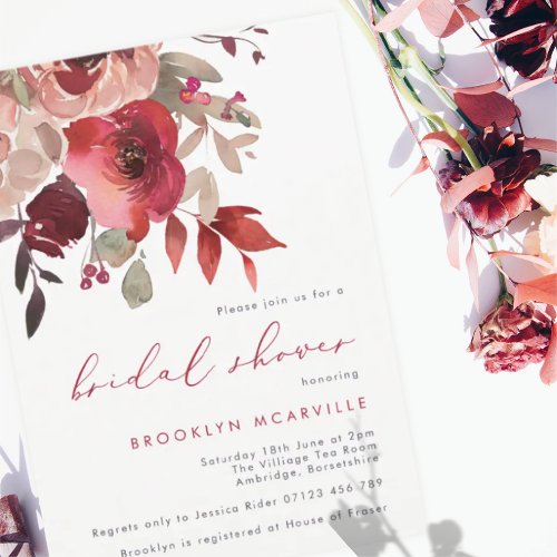 Magenta  Blush Watercolor Floral Bridal Shower Invitation