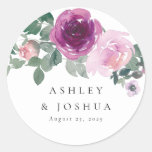 Magenta Blush Watercolor Floral Wedding Classic Round Sticker