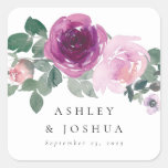 Magenta Blush Watercolor Floral Wedding Square Sticker