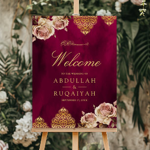 Magenta Boho Motif Muslim Wedding Welcome Sign